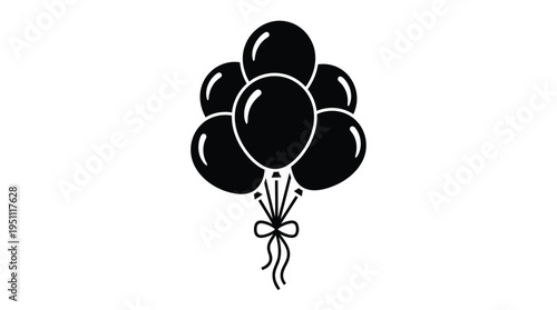 A cluster of black balloons tied together with a ribbon a striking silhouette
