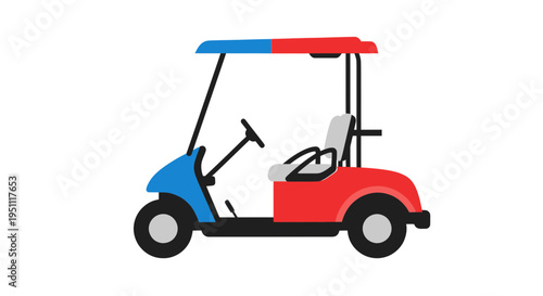Colorful Golf Cart with Red and Blue Accents on White Background