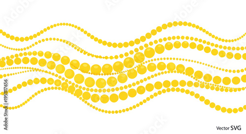 Abstract Golden Yellow Beads Wave Pattern on White Background - Decorative Design