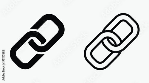 Two interconnected chain links displayed in a simple stark black and white silhouette