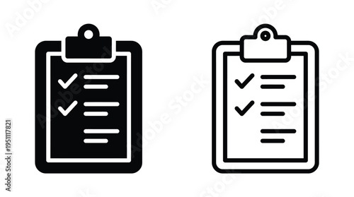 Two black clipboard icons with checkmarks representing tasks and organization silhouette