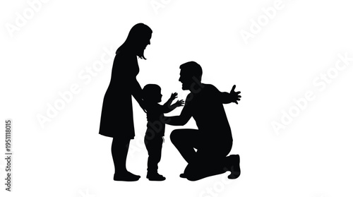 A loving family moment captured in a striking black silhouette