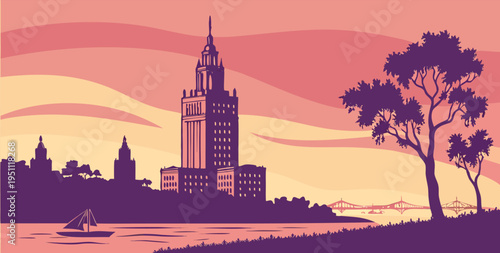 Tampa Urban Sunset Skyline Silhouette Cityscape Vector