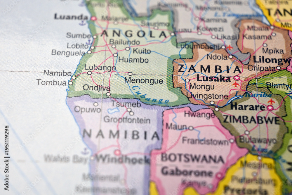 Naklejka premium Menongue Angola – Map Location with Blurred Background