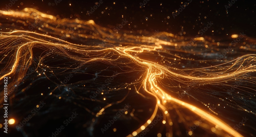 Obraz premium Abstract glowing lines and particles on a dark background