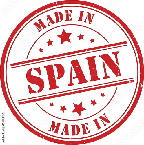 Made in Spain Red Grunge Rubber Stamp Seal Icon for Product Packaging and Labels