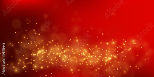 Abstract red sparkle pattern with glitter bokeh on black backdrop. Party celebration design features shimmering light effects, golden particles, and festive holiday glow.