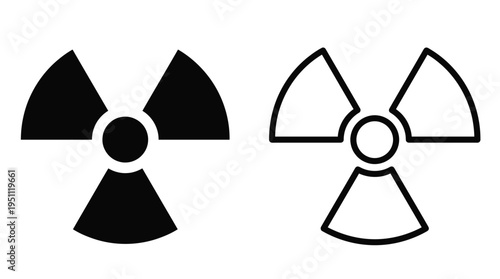 Two depictions of the international nuclear symbol one filled and one outlined silhouette