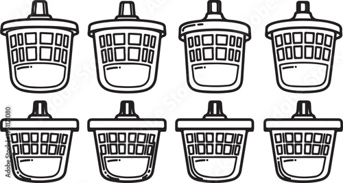 Eight identical laundry baskets arranged in two rows of four Vector
