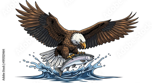 Bald Eagle Hunting Fish in Water Splash