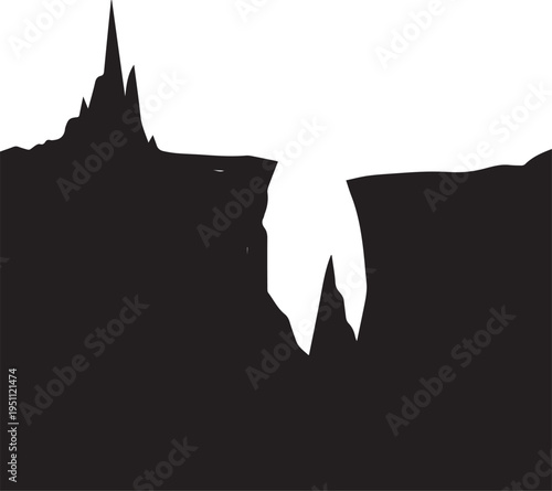 Canyon landscape cliff vector silhouette illustration showing deep mountain gorge line art