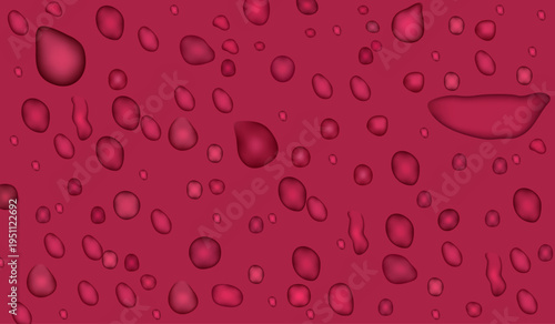 Water drops on red background vector illustration.