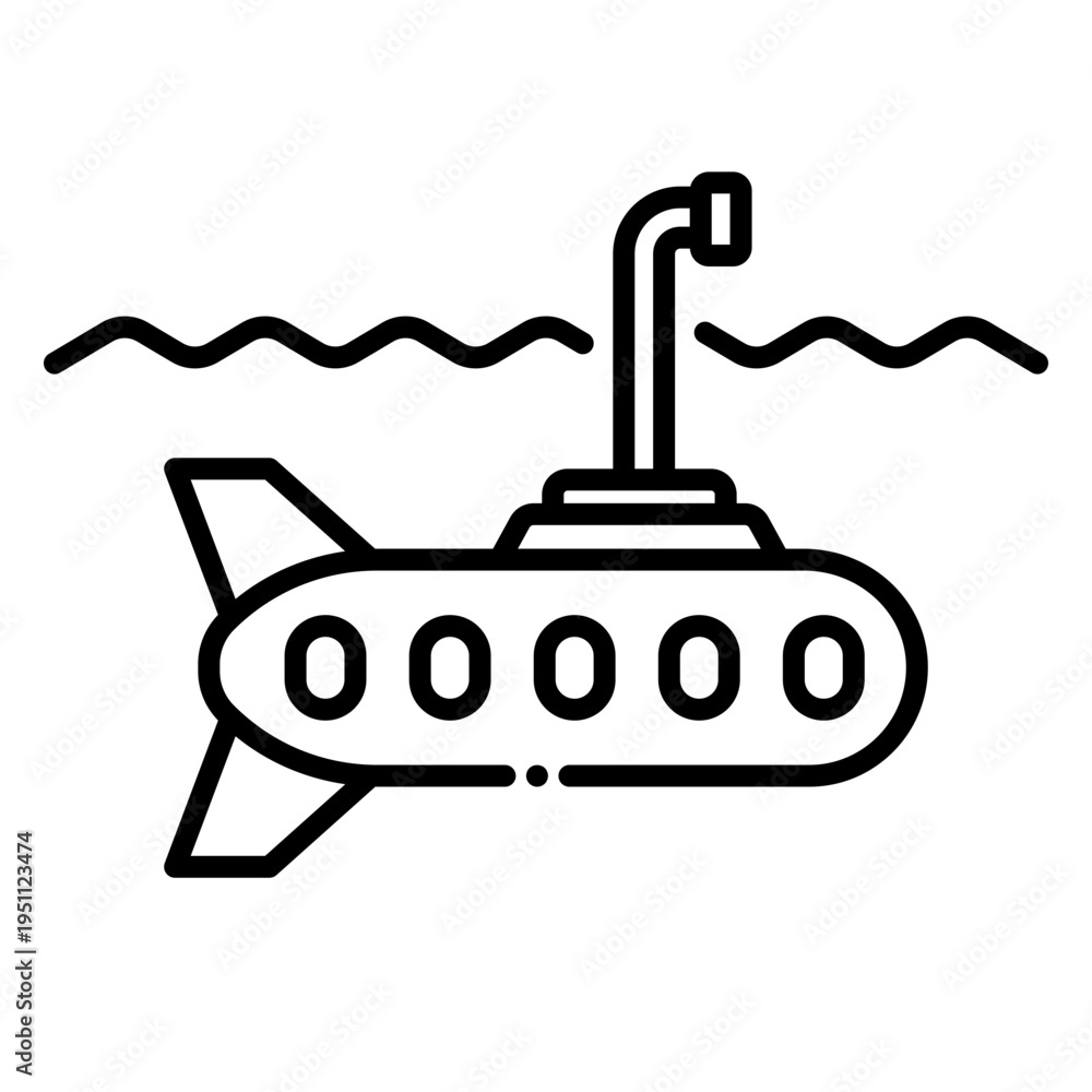 Obraz premium Submarine Icon in Water, Underwater Vessel