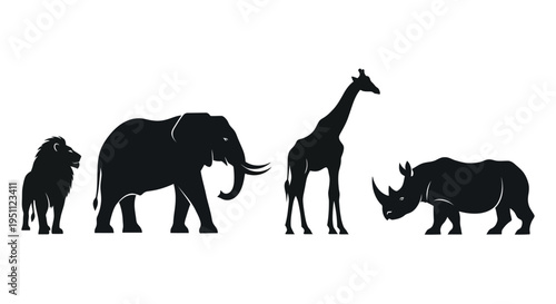 Wildlife animal silhouettes, safari icons, endangered species