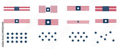 Independence Day United States frames and dividers, USA flag and star illustrations, patriotic borders and decorations
