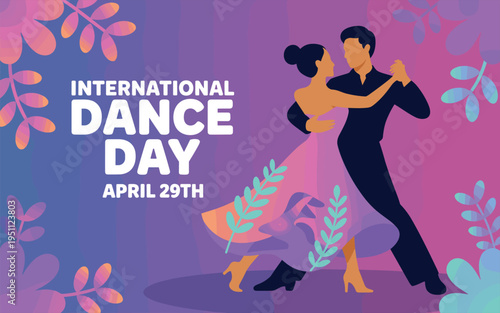 International dance day celebration with two dancers in colorful