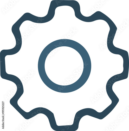 Minimalist flat vector illustration of a gear icon representing settings engineering mechanical industry and technical progress isolated on white,