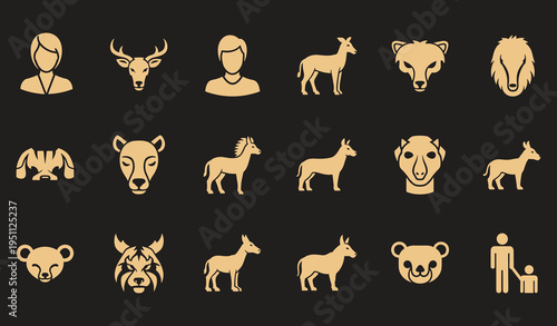 Minimalist vector collection of human avatars and animal icons, professional set for profile designs and wild nature branding