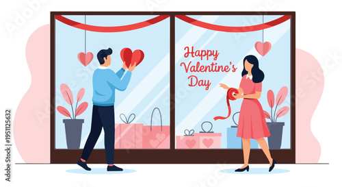 Couple decorates storefront for Valentine's Day with hearts and gifts