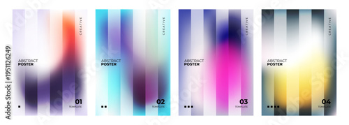 Abstract posters collection. Set of blurred backgrounds. Bright gradient colored stripes. Defocused color templates for creative graphic design. Vector illustration.