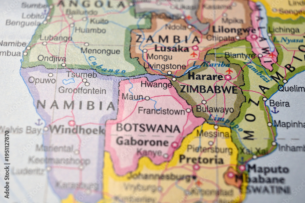 Naklejka premium Maun Botswana – Map Location with Blurred Background