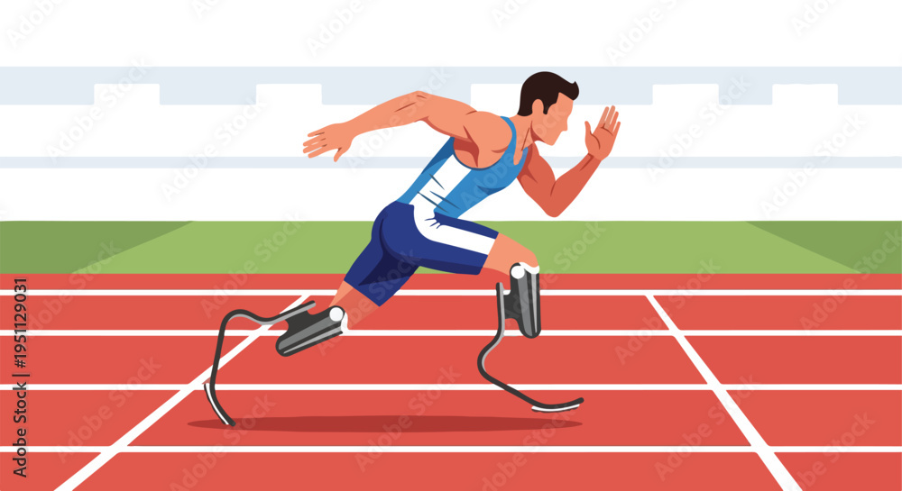 Obraz premium Athlete with prosthetic legs running on a track (1)
