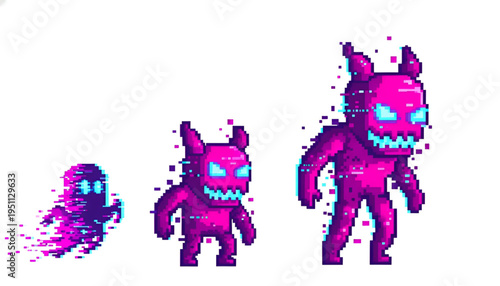 Glitch Effect Monster Character Evolution Pixel Art Sprite