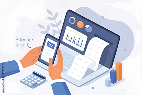 Financial analysis and accounting concepts with digital tools on the desk
