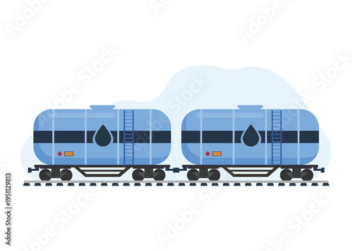 Blue Oil Tanker Train Illustration on Railway Industrial Transport Concept