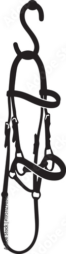 Bridle vector silhouette illustration, line art design, horse equipment with reins