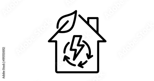 Smart eco home icon with green energy leaf and lightning bolt symbol for sustainability