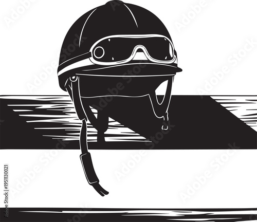 Jockey helmet and goggles vector silhouette illustration line art on transparent background