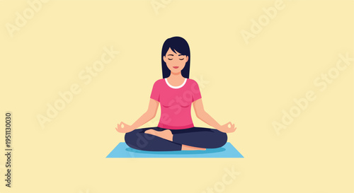 Woman meditates peacefully in lotus pose on a mat, serene expression