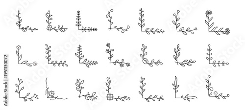 Hand-drawn floral corner ornaments set