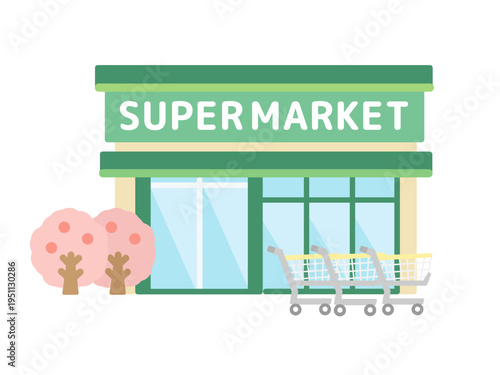 スーパーマーケット　桜　建物　イラスト