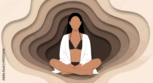 Paper Cut Style Illustration of a Woman Meditating for Wellness and Mindfulness Concept - Calm Zen Background for Mental Health and Self-Care