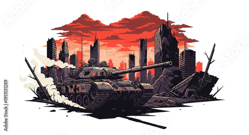 Abandoned shipwreck cityscape landscape.