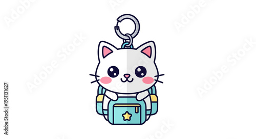 Cute Kawaii Cat Backpack Charm Keychain, Adorable Feline Accessory for Bags and Keys