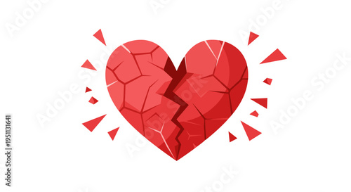 Symbolic Representation of a Broken Heart Emitting Sharp, Jagged Edges Against a White Background