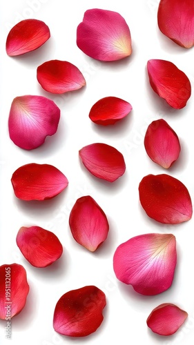Rose petals on white background delicate rose petals scattered across a clean white surface creating an elegant and serene visual