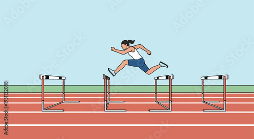 Runner leaps over hurdles on a track, illustration