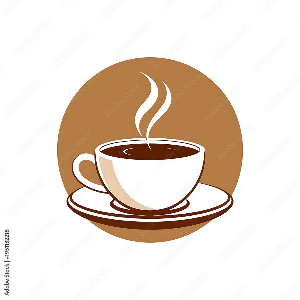 Obraz premium A steaming cup of coffee on a saucer against a brown circle