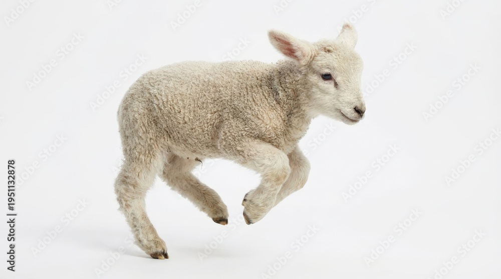 Obraz premium Cute white lamb running free.