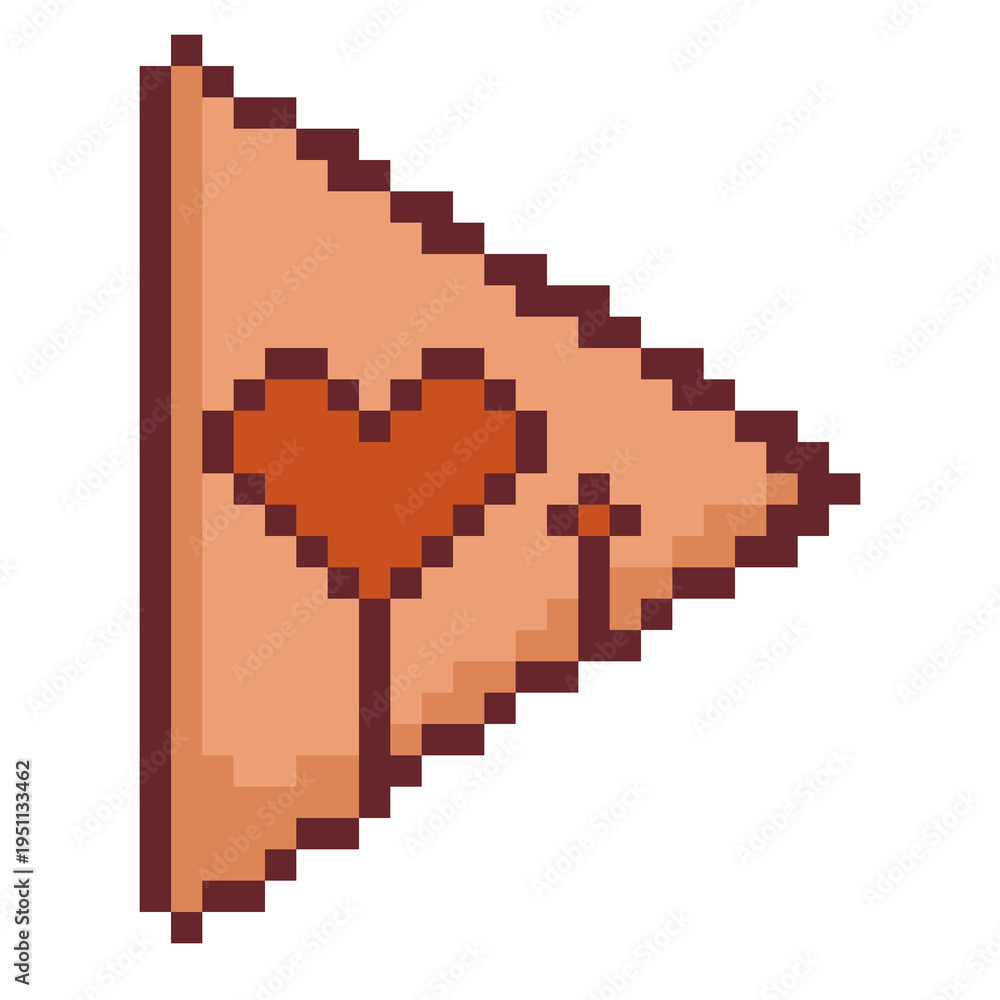 Obraz premium Orange play button with heart icon pixel art for video media