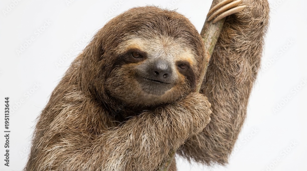 Fototapeta premium Sloth hanging from tree branch.