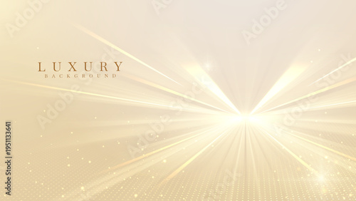 Abstract luxury gold background with glowing light rays and sparkles.