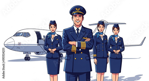 Airline Crew in Uniform Stand.