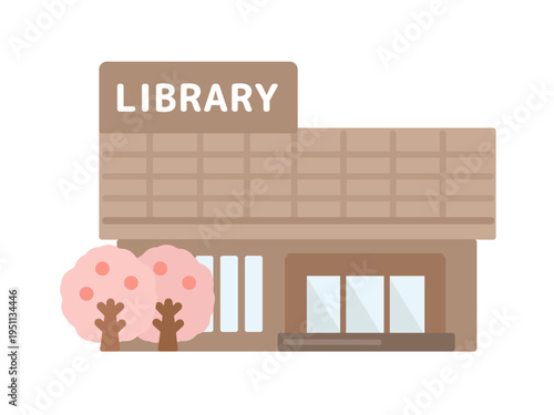 図書館　建物　桜　イラスト