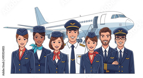 Airline Crew in Uniform Stand.