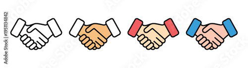 Partnership icon, handshake set, vector illustrations of business agreements, collaboration, teamwork, and deal-making
